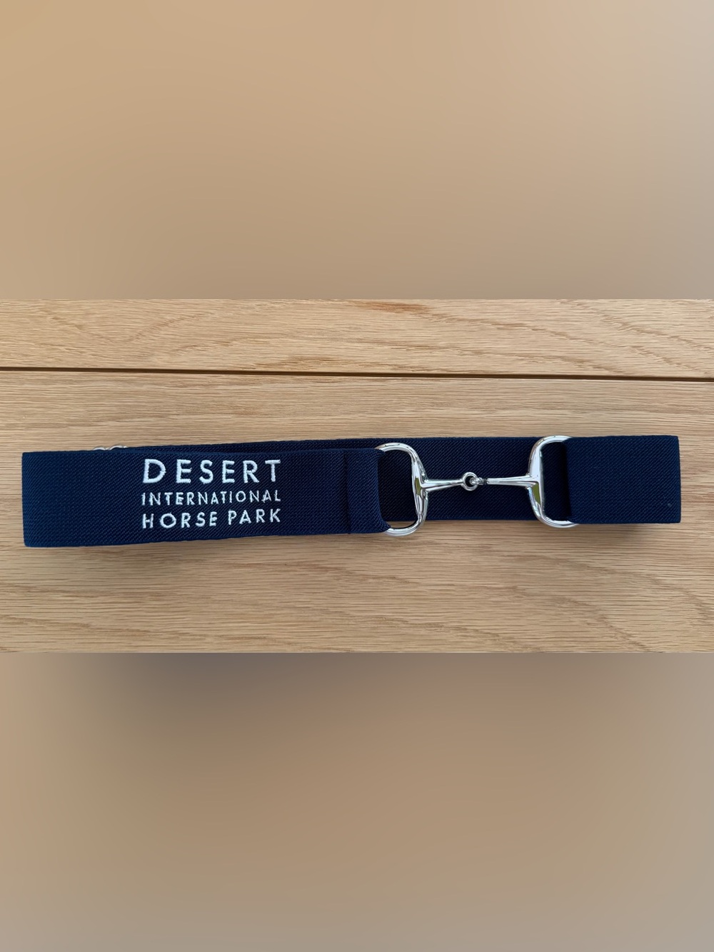 NWOT Ellany Equestrian Silver Snaffle Bit Elastic Belt w Desert Horse Park logo
